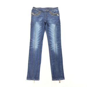 Y2K Dereon Skinny Leg Jeans Size 5 / 6 Womens Medium Wash Bling Zipper Ankles